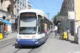 Geneva tram line 12 with low-floor articulated tram 877 at Roches (2010)