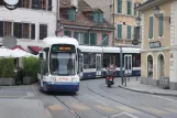 Geneva tram line 13 with low-floor articulated tram 897 on Boulevard James-Fazy (2010)
