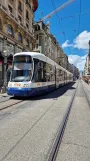 Geneva tram line 17 with low-floor articulated tram 874 near Molard (2024)