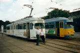 Gotha regional line 4 Thüringerwaldbahn with articulated tram 395 at Hauptbahnhof (1998)