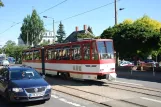 Gotha tram line 1 with articulated tram 311 on Friedrichstraße, seen from behind (2012)