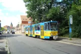Gotha tram line 2 with articulated tram 303 at Hersdorfplatz (2014)