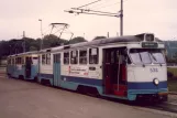 Gothenburg tram line 4 with railcar 528 at Mölndal (1986)