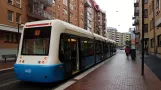 Gothenburg tram line 6 with low-floor articulated tram 449 at Olivedalsgatan (2020)