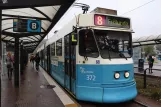 Gothenburg tram line 8 with articulated tram 372 "Per Nyström" at Marklandsgatan front view (2020)