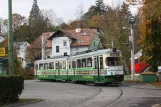 Graz tram line 1 with articulated tram 268 at Mariatrost (Tramway Museum) (2008)
