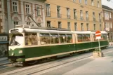 Graz tram line 7 with articulated tram 7 on Südtiroler platz (1986)