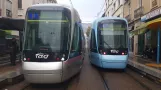 Grenoble tram line A with low-floor articulated tram 6045 at Saint-Bruno (2018)