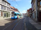 Halberstadt tram line 2 with low-floor articulated tram 2 at Voigtei (2017)