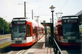 Halle (Saale) tram line 1 with low-floor articulated tram 644 at Südstadt (2003)