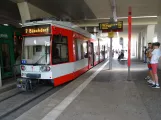 Halle (Saale) tram line 7 with low-floor articulated tram 601 at Hauptbahnhof (2023)