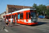 Halle (Saale) tram line 7 with low-floor articulated tram 637 at Betriebshof Freiimfelder Straße (2008)