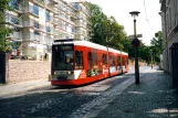 Halle (Saale) tram line 8 with low-floor articulated tram 651 on Mühlweg (2003)