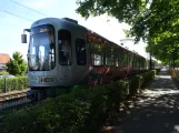 Hannover tram line 10 with articulated tram 2530 on the side track at Ahlem (2022)