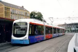 Heidelberg tram line 23 with low-floor articulated tram 277 at Schriesheim Bahnhof (2003)