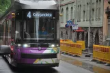 Helsinki tram line 4 with low-floor articulated tram 404 on Aleksanterinkatu/Alexandersgatan (2019)