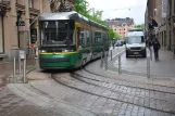 Helsinki tram line 7 with low-floor articulated tram 419 on Mikonkatu/Mikaelsgatan (2019)