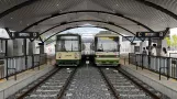 Hiroshima tram line 2 with articulated tram 3705 at Hiroden-Miyajimaguchi (2023)