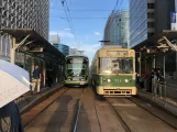 Hiroshima tram line 7 with articulated tram 1013 at Kamiyacho-nishi (2023)
