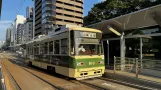 Hiroshima tram line 7 with railcar 810 at Kamiyacho-nishi (2023)