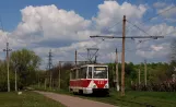 Horlivka tram line 1 with railcar 411 on Radhospna Ulitsa (2011)