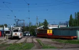 Horlivka tram line 7 with railcar 394 in the intersection Internasional'na Ulitsa/Zhovtneva Ulitsa (2011)