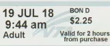 Hour ticket for Santa Clara Valley Transportation Authority light rail (VTA), the front (2018)