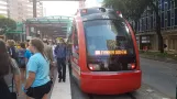 Houston tram line Red with low-floor articulated tram 115 at Dryden/TMC (2018)