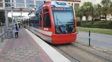 Houston tram line Red with low-floor articulated tram 313 at Memorial Hermann Hospital/Houston Zoo (2018)