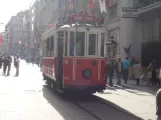 Istanbul Nostalgilinje T2 with railcar 223 on İstiklal Cd, seen from behind (2008)