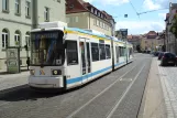 Jena tram line 1 with low-floor articulated tram 616 at Nordschule (2014)