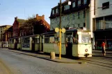Jena tram line 1 with railcar 075 at Stadtzentrum (1990)