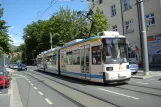 Jena tram line 2 with low-floor articulated tram 606 at Geschwister Scholl-Straße (2014)