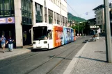 Jena tram line 5 with low-floor articulated tram 617 at Stadtzentrum Holzmarkt (2003)