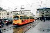 Karlsruhe tram line 5 with articulated tram 202 on Markplatz (2007)