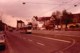 Kassel tram line 5 with articulated tram 415 on Frankfurter Straße (1990)