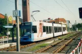 Kassel tram line 5 with low-floor articulated tram 465 at Baunatal Stadtmidte (1999)