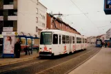 Kassel tram line 6 with articulated tram 407 at Altmarkt/Regierungspräsidium (1998)