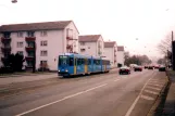 Kassel tram line 6 with articulated tram 419 near Katzensprung / Universität (1998)