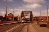Kiel tram line 4 with articulated tram 264 on Gablenzbrücke (1981)