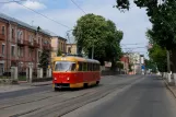 Kiev tram line 19 with railcar 5947 on Kyrylivska Street (2011)