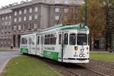 Kraków extra line 17 with articulated tram 180 on plac Centralny Imienia Ronalda Reagana (2005)