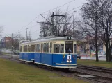 Kraków tram line 1 with railcar 127 at Ogród Doświadczeń (2008)