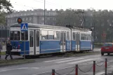 Kraków tram line 16 with articulated tram 148 on plac Centralny Imienia Ronalda Reagana (2011)