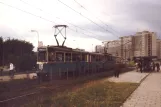 Kraków tram line 16 with articulated tram 202 on Rondo Piastowskie (1984)