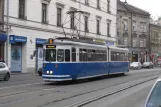 Kraków tram line 18 with articulated tram 182 on Stradomska (2011)