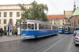 Kraków tram line 18 with articulated tram 183 at Plac Wszystkich Świętych (2011)