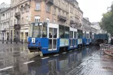 Kraków tram line 3 with railcar 838 close by Teatr Bagatela (2011)