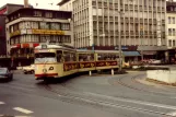 Krefeld tram line 044 with articulated tram 822 near Hauptbahnhof (1981)