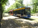 Leipzig extra line 4E with low-floor articulated tram 1134 at Naunhofer Str. (2023)